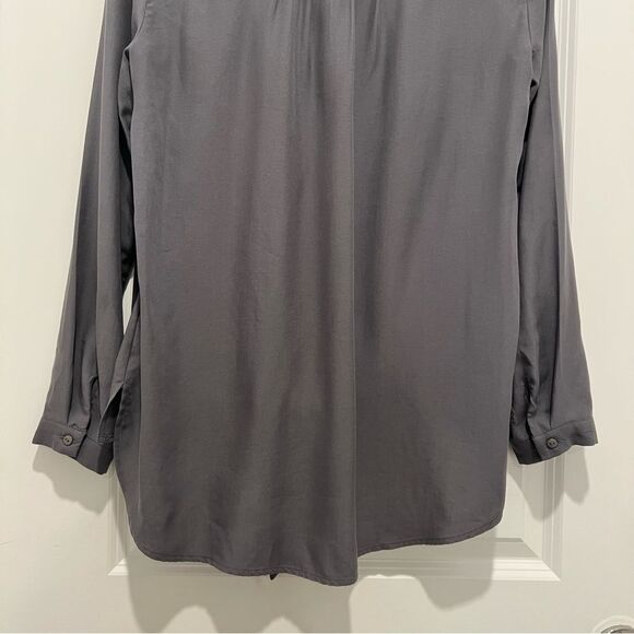 Anthropologie | Maeve Gray Tuesday Tie Front Blouse Women's Sz. XS 100% Tencel - Picture 11 of 12